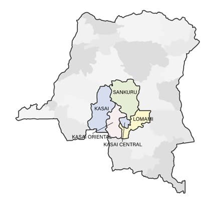 Carte des 5 provinces du centre de la RDC